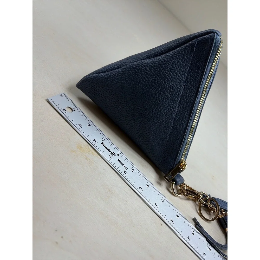 Blue Pyramid Geometric Wristlet Pouch Tassel Charm Pebble Faux Leather Clutch
